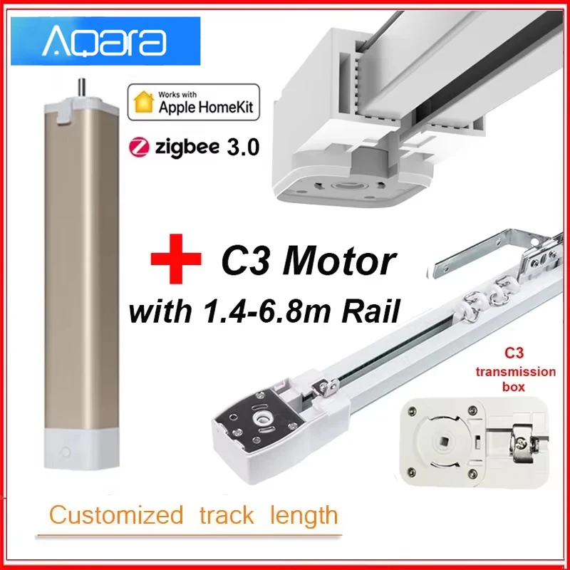 Aqara Smart Electric Curtain Track included C3 Motor Zigbee 3.0 Super Silent Private Custom Curtain Rail Set Control System