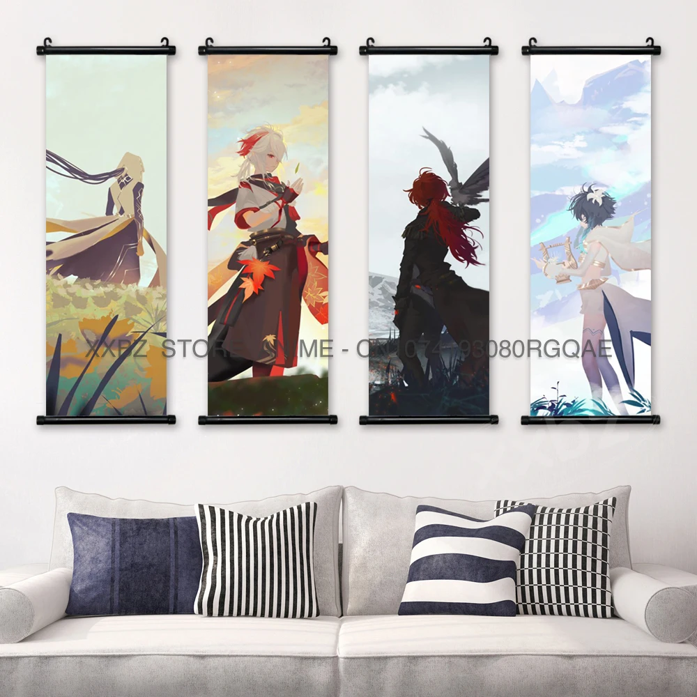 Genshin Impact Scroll Bild Poster Jean Leinwand Home Dekoration Wandkunst Kamizato Ayaka Anime Hängende Malerei Klee Ostergeschenk – Detail 3