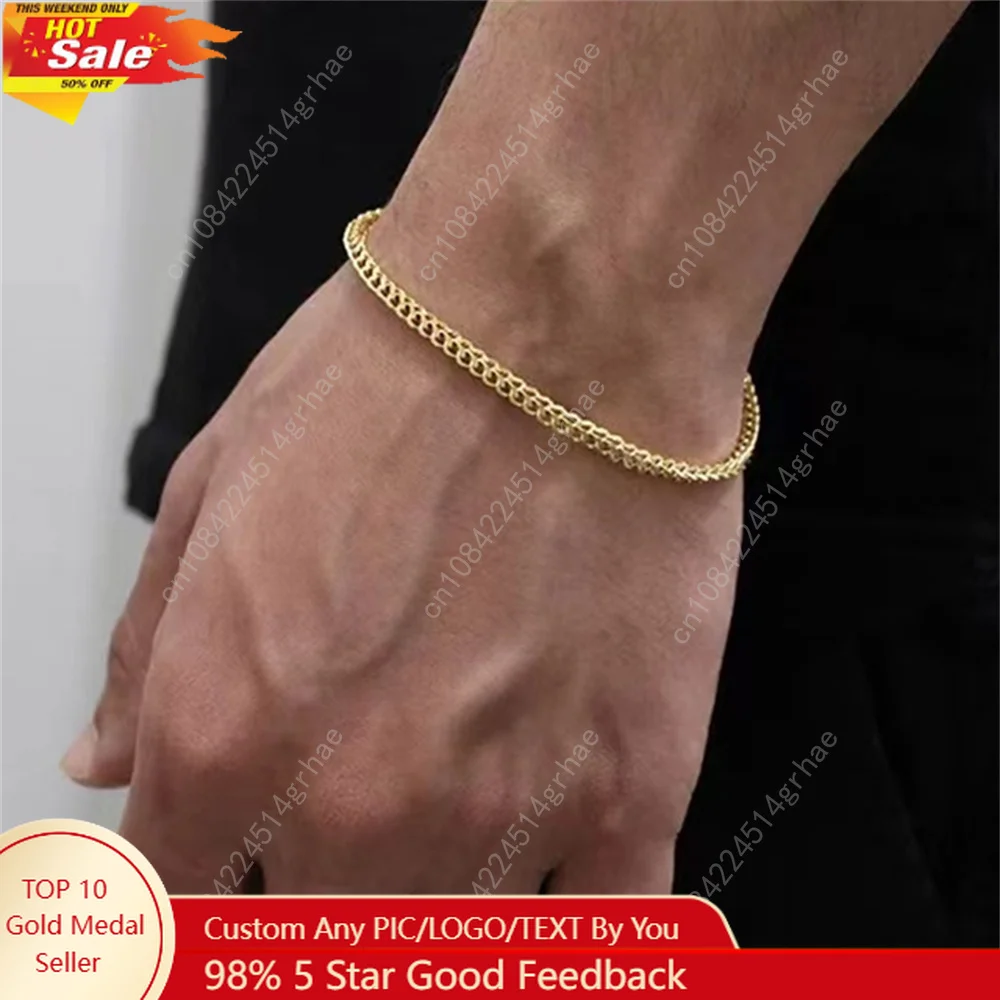 

3mm Stainless Steel Geometric Square Cuban Bracelet Simple Men Bracelet Trendy Jewelry Bracelet For Women Accessories
