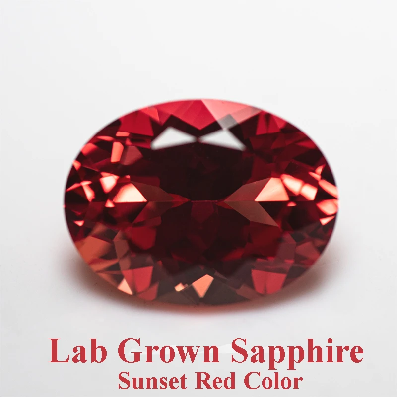 

Top Lab Grown Sapphire Oval Cut Sunset Red Color Quality Pendant Gemstones for Charms Jewelry Making Selectable AGL Certificate