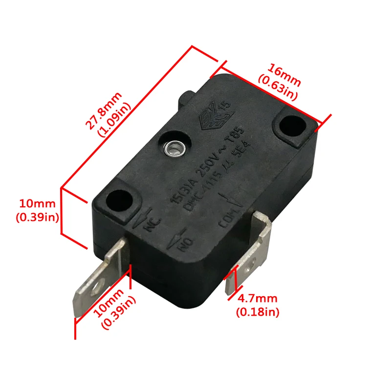 2 Pins Miniature Switch without Handle For DMC-1115 Micro On-Off Normally Closed 15A 250V