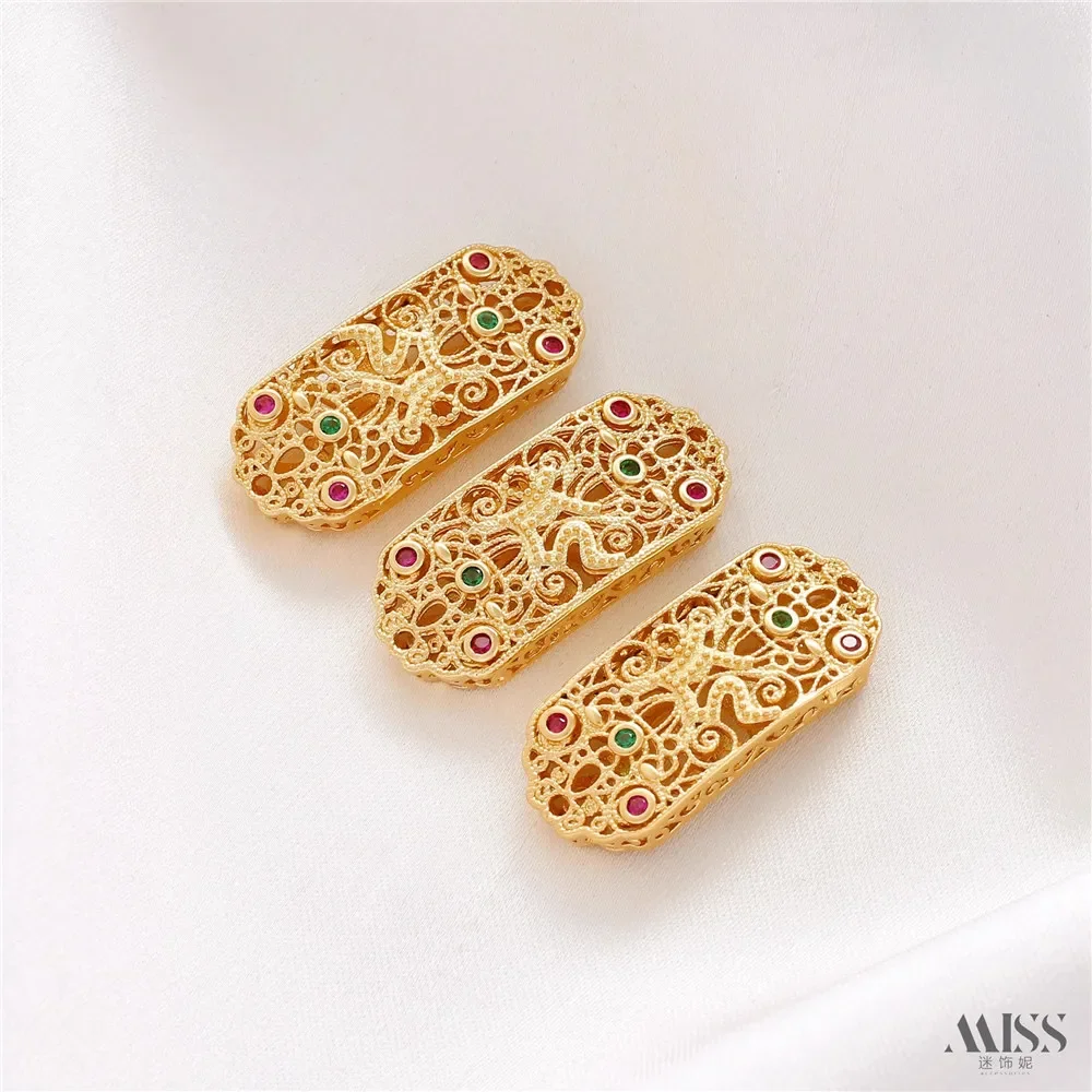 

18K Matte Gold Color-preserving Zircon Engraved Hollowed Out Tai Sui Hand DIY Hand-woven Bracelet String Accessories