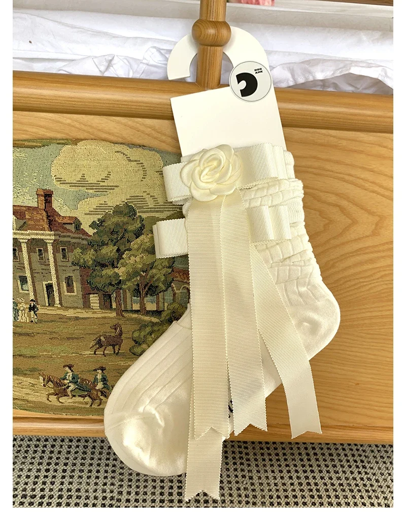 Tube Socks Three-Dimensional Flower Bow Socks Special-Interest Design White Tube Socks