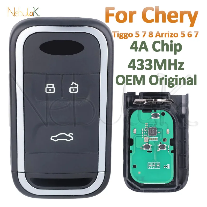 Auto Remote Control Smart Key Fob OEM Original 433Mhz 4A Chip For New Chery Tiggo 5 7 8 Arrizo 5 6 7 3 Buttons Car Keyless Fob