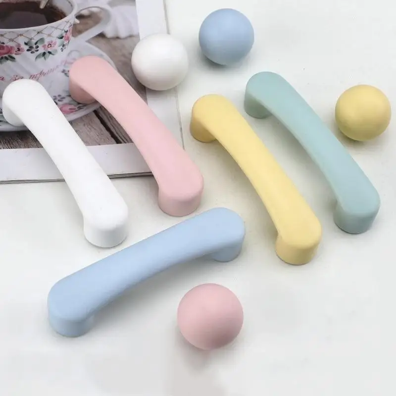 Nordic Style Ceramic Children Room Closet Cabinet Handle Macaron Colorful Round Wardrobe Drawer Knob Door Pull Furniture Handles