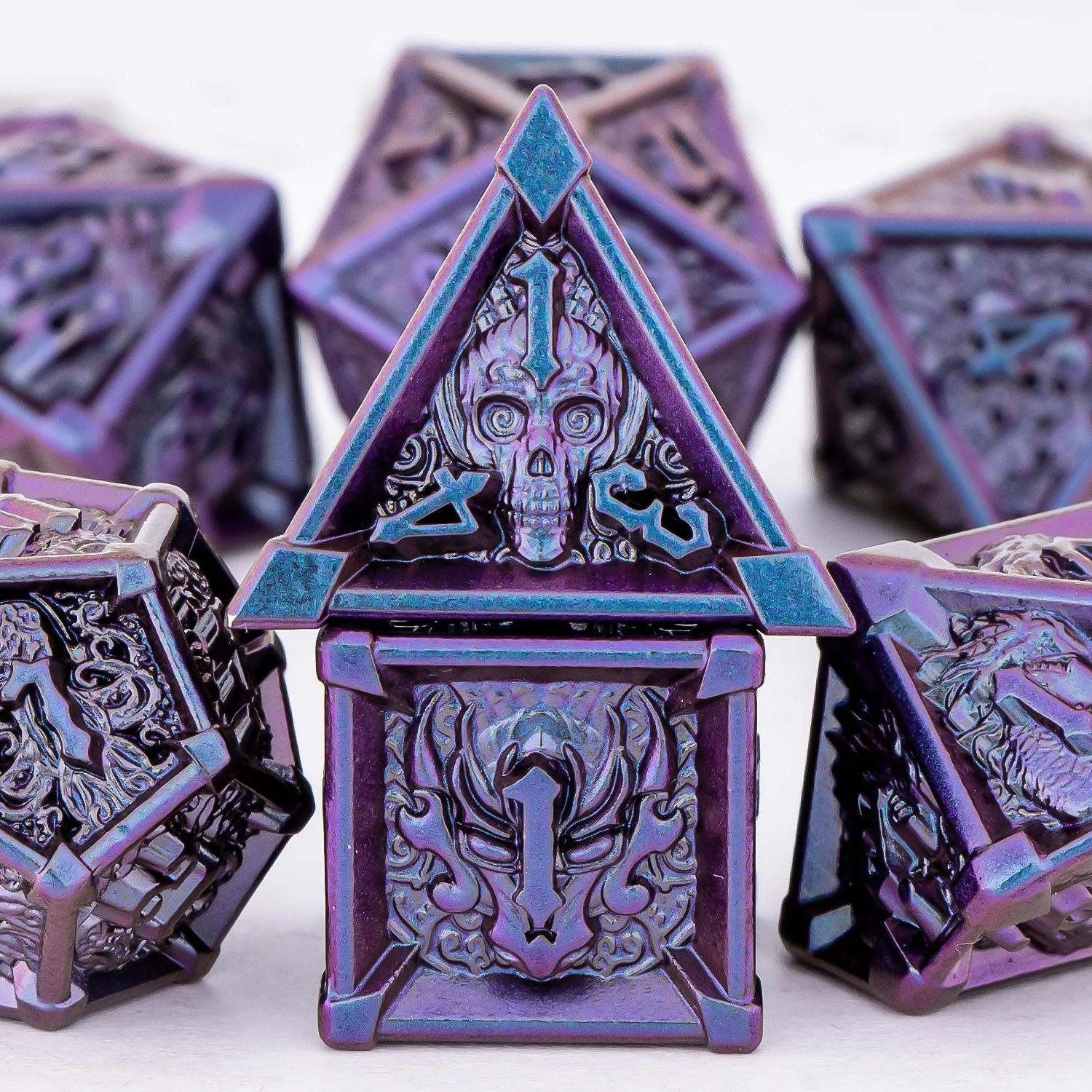 DnD Skull&Dragon metalen dobbelstenen set, metalen scherpe rand dobbelstenen voor kerkers en draken, polyhedrale dobbelstenen voor tafelspellen, Dnd metalen dobbelstenen
