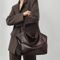 2025 winter new large-capacity shoulder leather large bag European and American soft leather tote bag simple casual women's bag