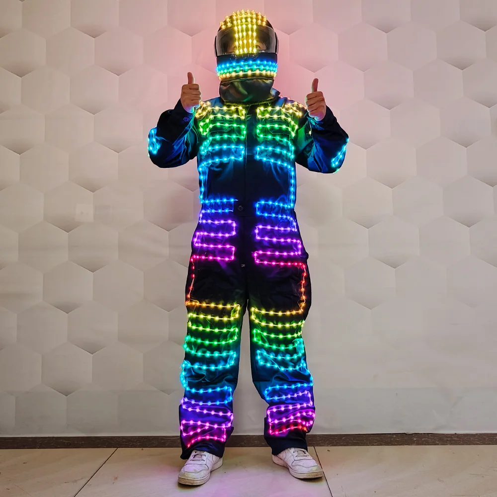 Full-color LED robot set stage dance performance Festival party luminous work clothes LED glow-in-the-dark helmet costume props