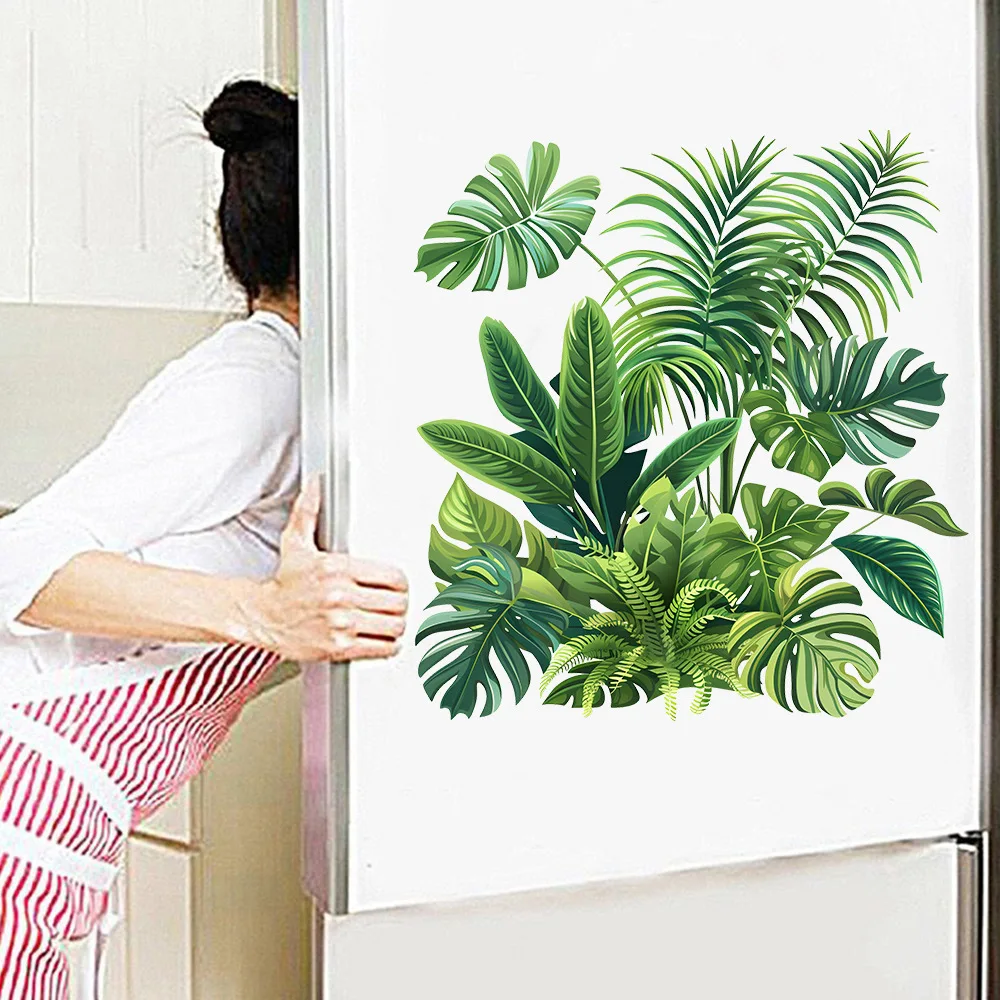 30x30cm Removable Tropical Palm Leaves Wallpaper Decals Green Plant Wall Stickers for Home Decor Living Room