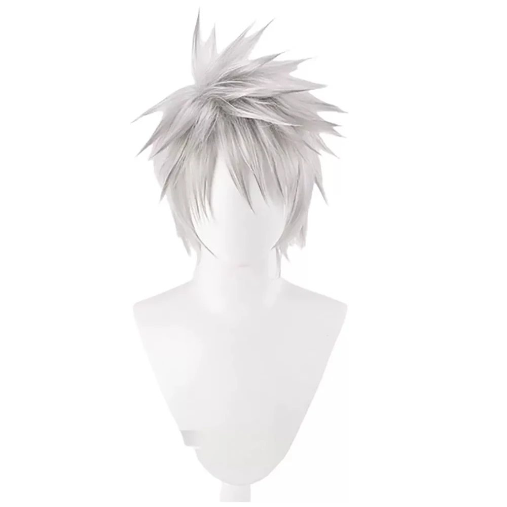 HAIRJOY ​​Kunsthaar-Perücke, Hatake Kakashi Cosplay-Perücke, kurze silberweiße Perücke, hitzebeständige Faser, Rosennetz – Detail 3