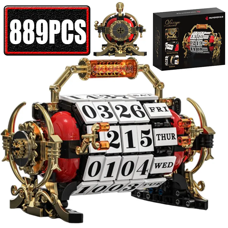 Retro Series Calendar Building Blocks Numbers Are Rotatable LED Fine Vintage Home Decor Pieces Figures Bricks Toys Festival Gift