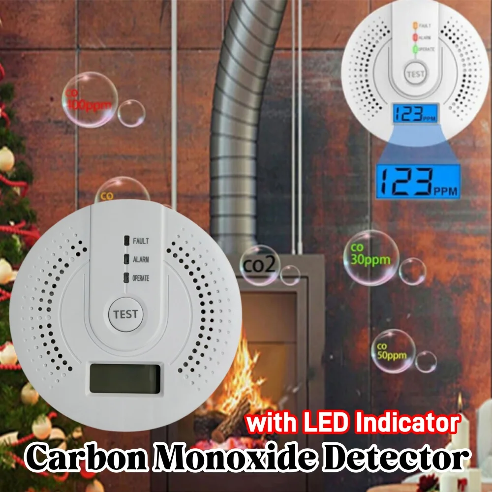 Digital Carbon Monoxide Detector with LED Indicator Battery Powered CO Alarm CO Gas Monitor Alarm Detector for Home Warehouse