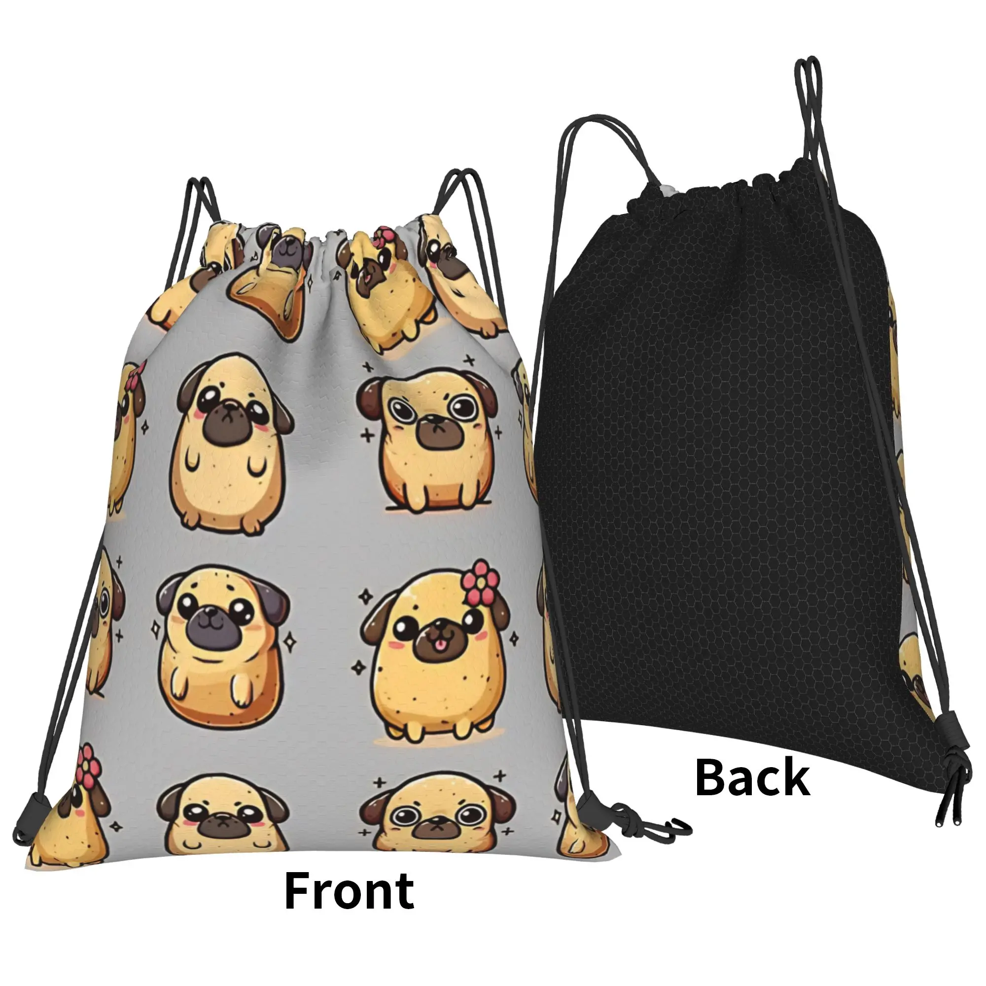Pugtato Pugtato pug dog Pack Portable Travel Riding Gym Drawstring Storage Sporty Backpacks