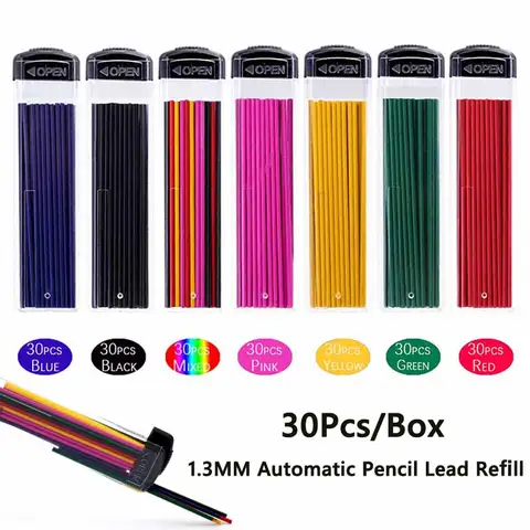 Bilashmart 30Pcs/1Box New 1.3MM Automatic Pencil Lead Refill, 6Color Replaceable Mechanical Pencil Lead School Writing Supplies Accessories