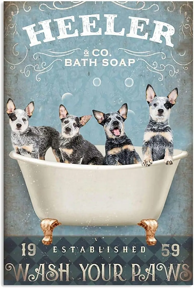 Metal Sign Heeler Bath Soap Wash Your Paws Sign Vintage Signs Retro Aluminum Tin Sign for Kitchen Home Office Bar Cafe Decor