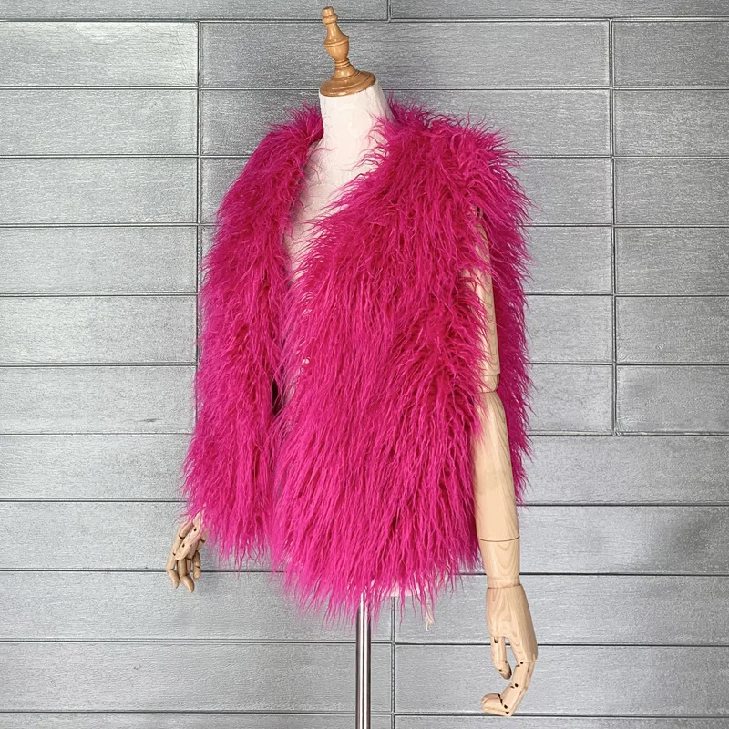 2023 Fashion Colorful Sheep Fur Vest Women Spring Autumn Faux Fur Vests Female Sleeveless Fluffy Furry Coat