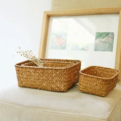 Handmade Straw Dried Flower Fruit Pot Basket Rattan Box Candy Earphone Organizer Useful Storage Basket Cesto Panier De Rangement