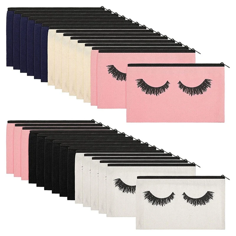 

ASDS-30 Pieces Eyelash Makeup Bags Canvas Makeup Bags Lash Cosmetic Bags Travel Make Up Pouches With Zipper