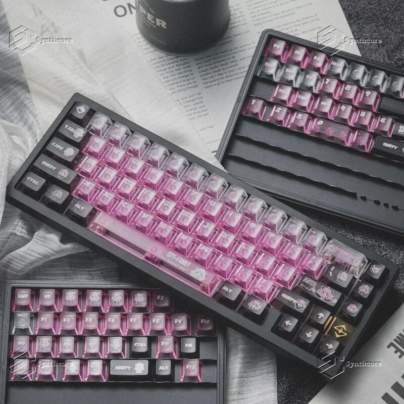 Custom Pink Hair Cute Kid Theme Top Misty Transparent OEM Profile Keycaps,Unique High-End,Custom Mechanical Keyboard Accessories