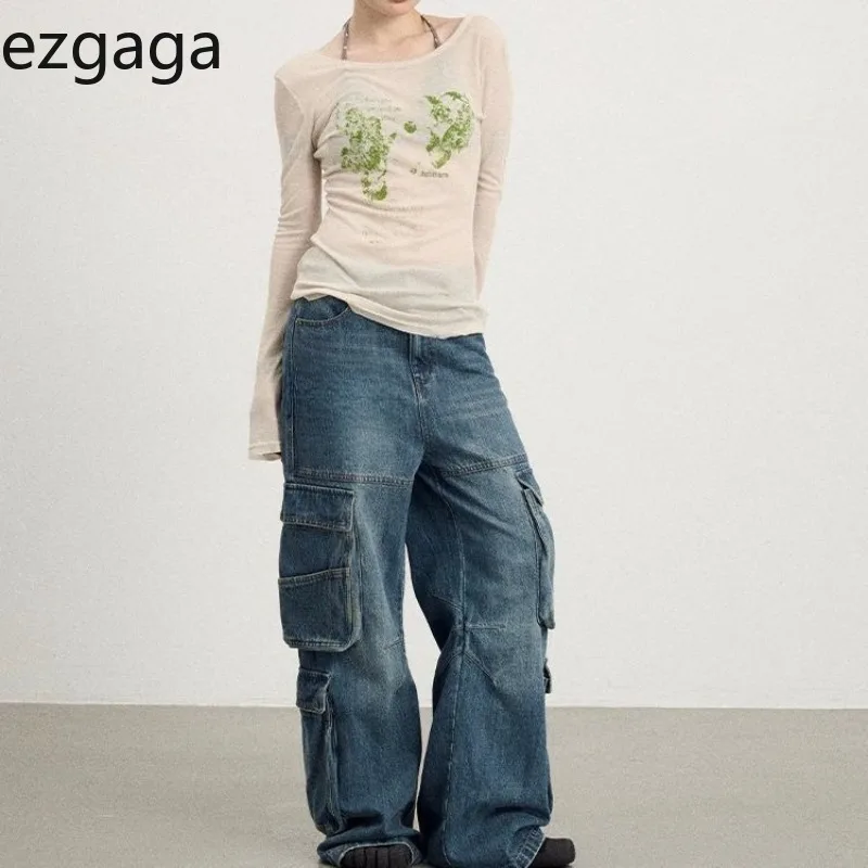 

Ezgaga Women T Shirts Printing Long Sleeve Autumn New Fashion Slim Vintage Y2k Aesthetic Harajuku Tops Female Casual Tee
