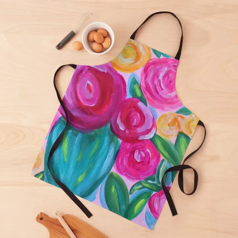 

Pink Flowers Whimsical Painting, Love Blooms Here Apron Chef Uniform Woman Waterproof Kitchen For Women kitchen woman Apron