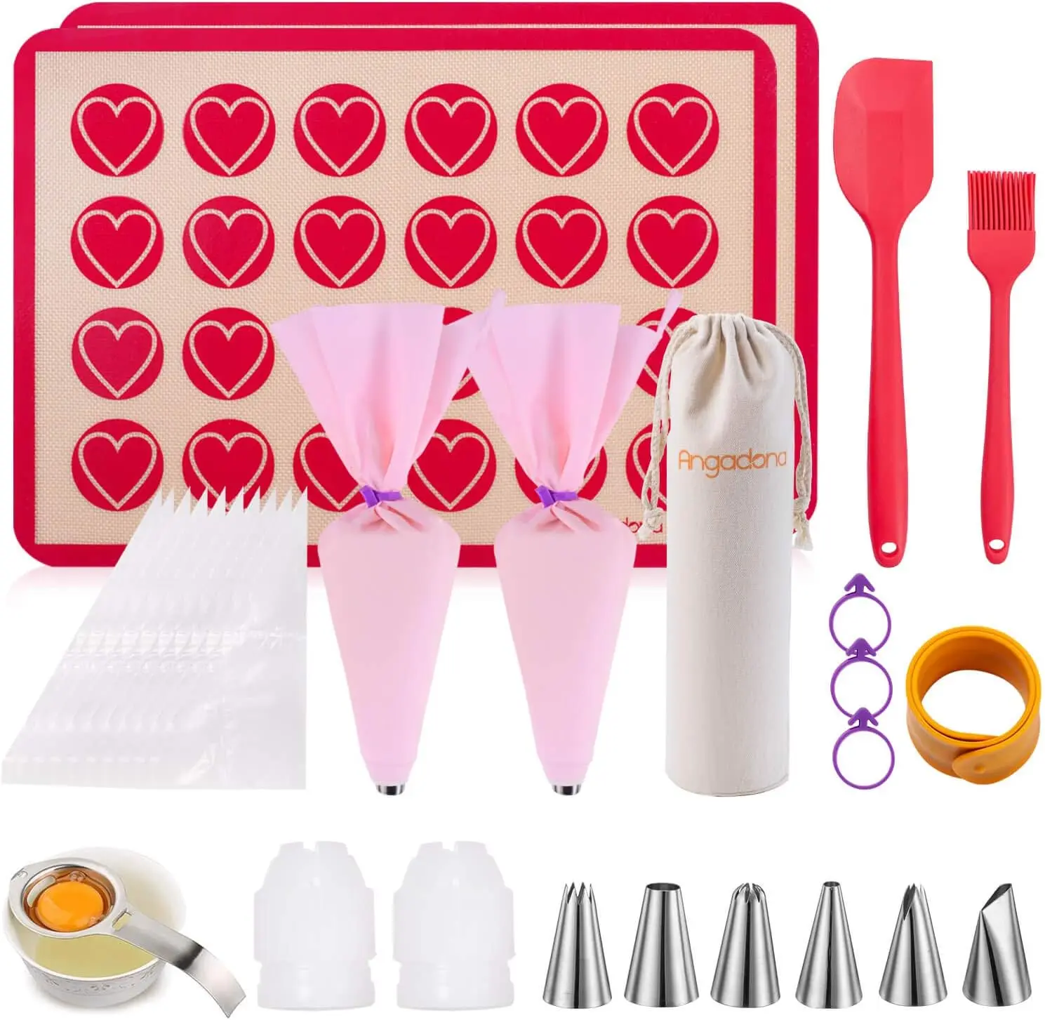 

Комплект силиконовых ковриков для выпечки макарон — (30 в 1) Набор ковриков для выпечки макарон в форме сердца, 2 половинного листа силиконового коврика для макарон, 1 сепаратор для яиц, 1 па