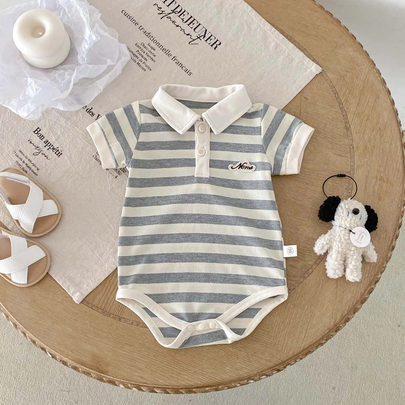 Summer Baby Boy Striped Polo Lapel Short Sleeve jumpsuit, Baby Boy Basic Simple jumpsuit, Suitable For Going Out  127
