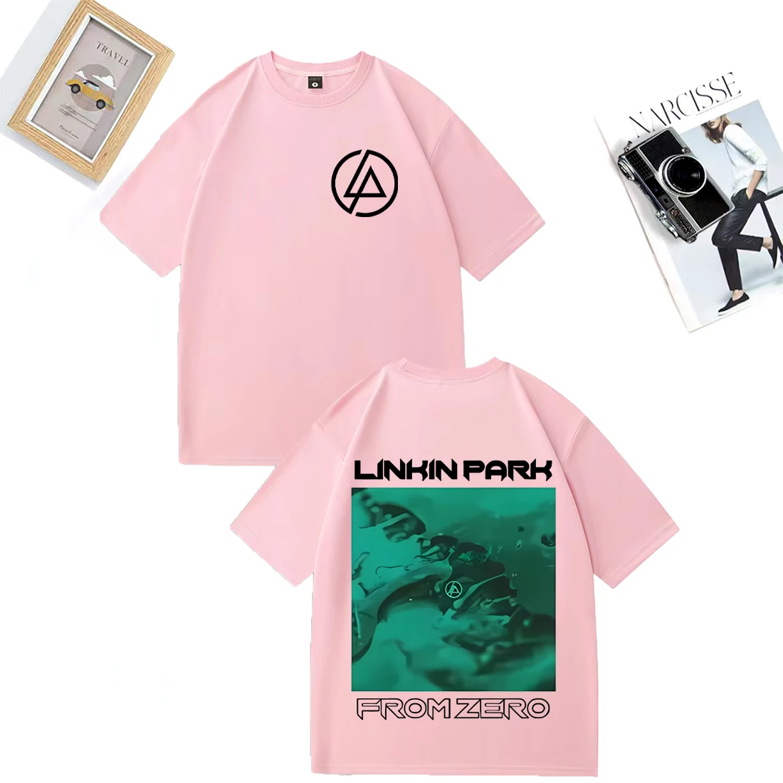لينكين بارك باند جودة عالية ملابس بأكمام قصيرة تي شيرت الرجال النساء الهيب هوب الشارع الشهير ملابس علوية من القطن خمر المتضخم تي شيرت #5