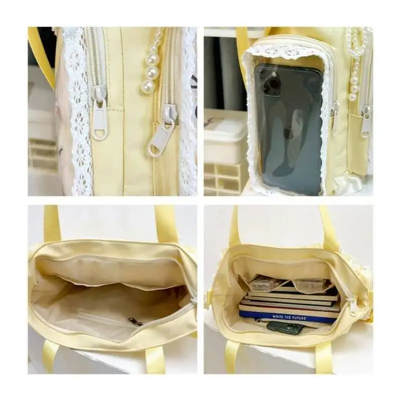 Y2k جديد الحلو Ita حقيبة كتف لوليتا فتاة شفافة حقيبة كروسبودي المرأة سعة كبيرة الدانتيل حمل حقيبة لطيف لتقوم بها بنفسك عرض حقيبة يد