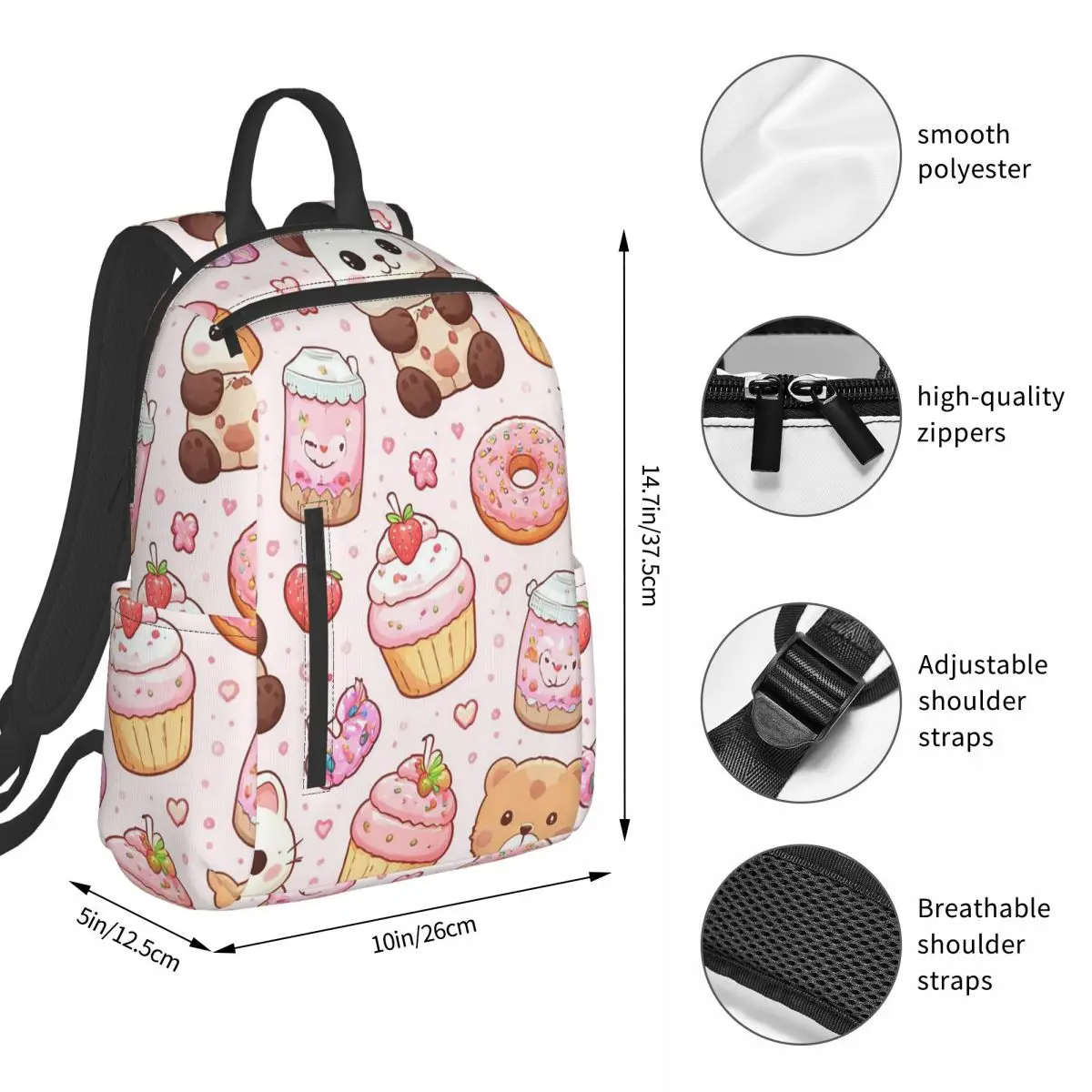 Cute Donut And Strawberries Backpack Student BookBag Children School Bag Laptop Shoulder Bags Men Women