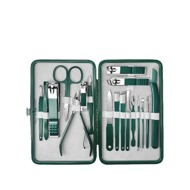 Ensemble de manucure professionnel en acier inoxydable, coupe-ongles, outils de soin des ongles, étui de voyage en cuir, hommes et femmes, 7-18 pièces