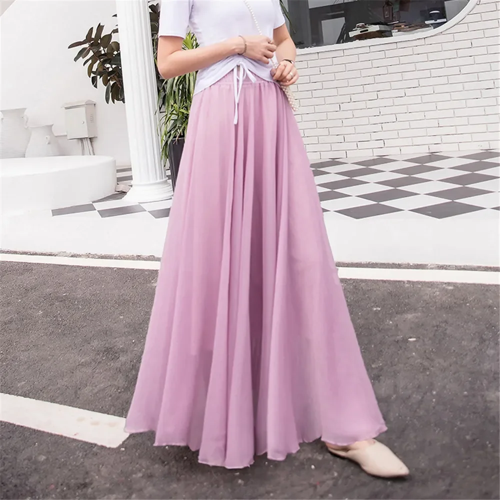 Summer Women Skirts Long Boho Beach Maxi Skirt Korean Elegant Dance Skirt Black Red Yellow Blue Green Purple Pink Skirt