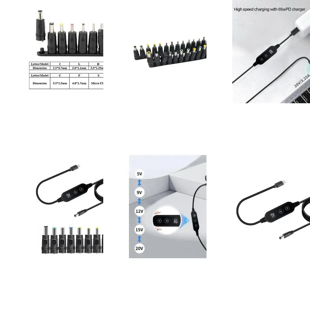 

Type C to DC5521 Power Cable 5V9V12V15V20V with Optional Tips Adjustable 5V 20V A4WF