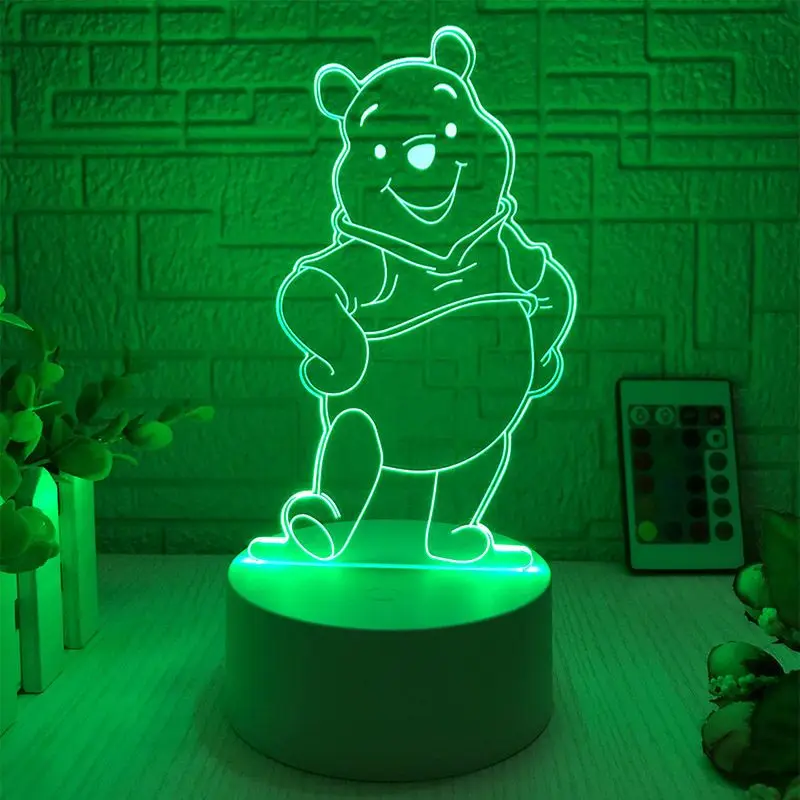 Figura Decorativa de Winnie the Pooh de Disney, con Base Acrílica Luminosa, para Crear una Atmósfera Cálida en el Dormitorio, Ideal como Regalo