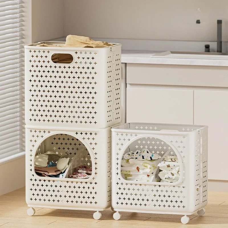 سلة الملابس القذرة المنزلية القابلة للطي، سلة غسيل متعددة الطبقات قابلة للتكديس، سلة تخزين ذات سعة كبيرة #2