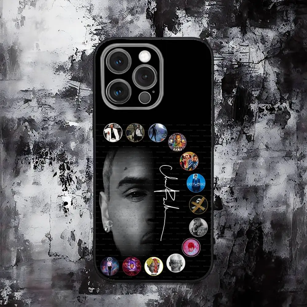 حافظة هاتف C-Chris Brown 11 لهاتف iPhone 16,15,14,13,12,11,Pro,Max,Plus,X,XS,SE,E,Mini,Soft Silicone Black Case