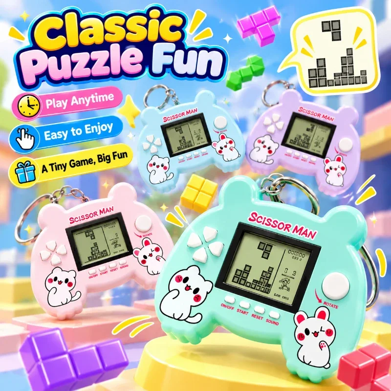 Portable Mini Brick Game Console Keychain Handheld Electronic Game Toy Backpack Bag Hanging Ornament