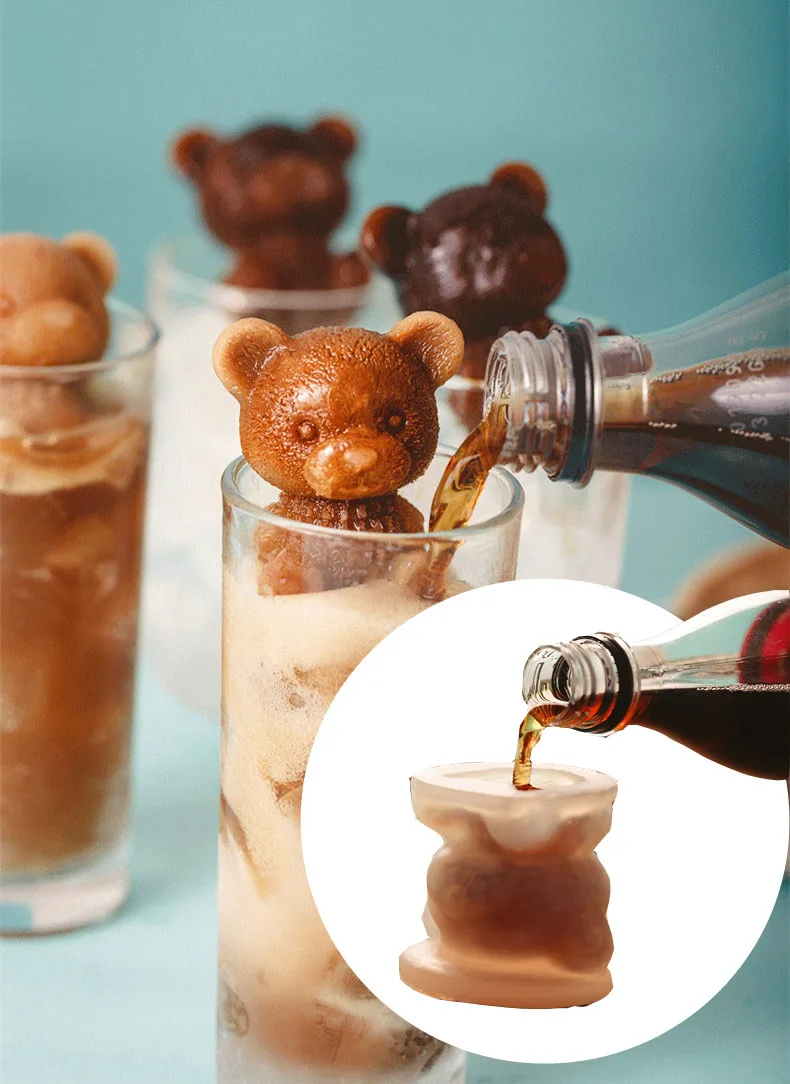 3D Ice Cube Maker Little Teddy Bear Shape Chocolate Cake Mould Tray Ice Cream DIY Tool Whiskey Wine Cocktail Silicone Ice Mold