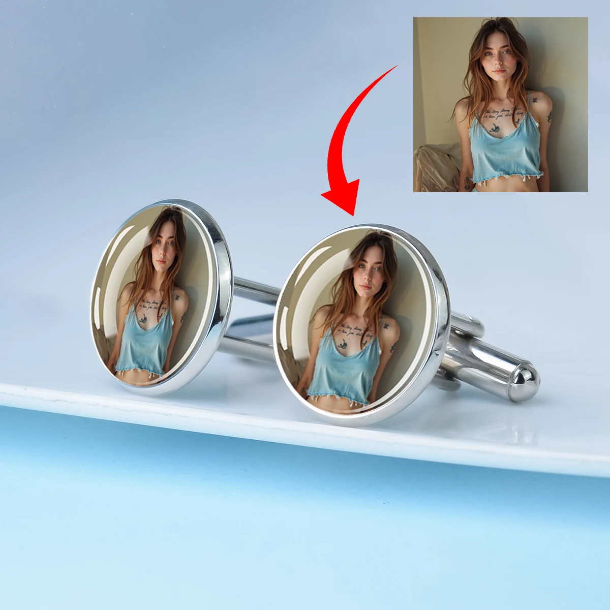 

1Pair Customized Pattern Cufflink Decoration Personalized Customization Photo 16MM Cufflink