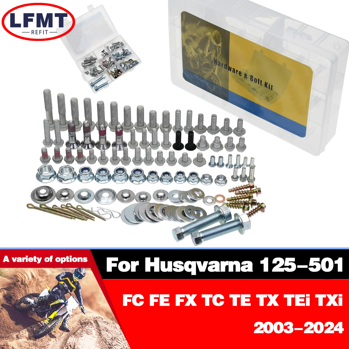 

Emergency repair screw bolt kit For Husqvarna 125 250 350 450 500 501 FC FE FX TC TE TX TEi TXi TE-i 2003-2025 Motocross parts