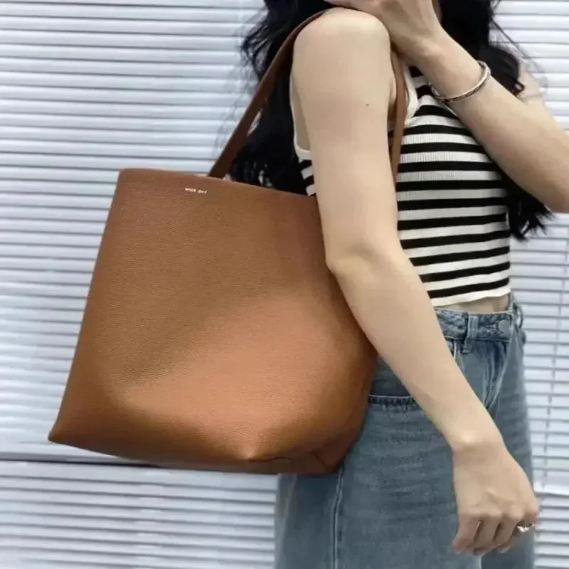 Classic Lychee Pattern Handbag Pure Colour Shoulder Bag Park Row Bag Ladies Cowhide Shoulder Bag Genuine Leather Bucket Bag