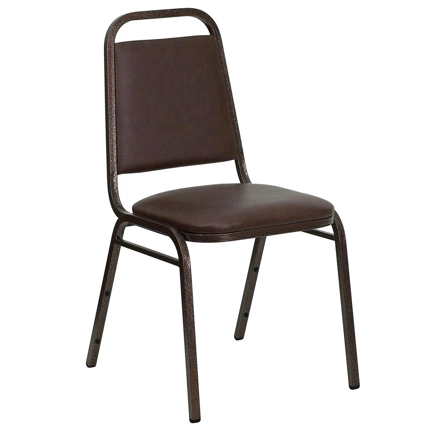

Trapezoidal Back Vinyl Stackable Banquet Chair Padded Seat & Back Event Dining Brown Copper, Custom