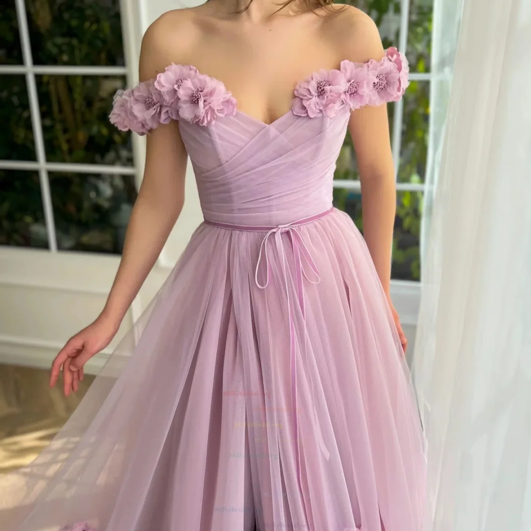 Bella Customized Pink One Shoulder 3D Flowers Backless robes de soirée Mesh Fabric Party Dresses Floor-Length Prom Dress 2025