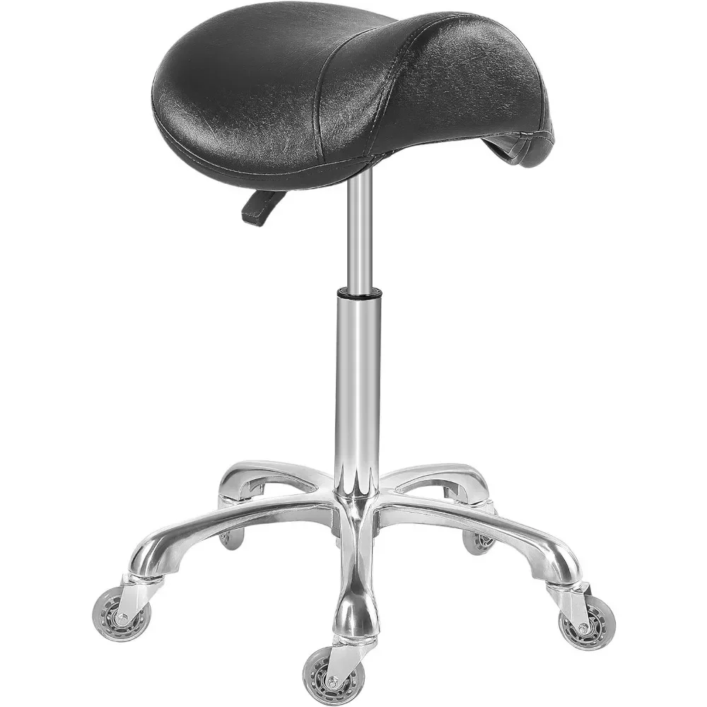 

v Stool Chair for Massage Clinic Spa Salon Cutting, Saddle Rolling Stool with Wheels Adjustable Height (Black)
