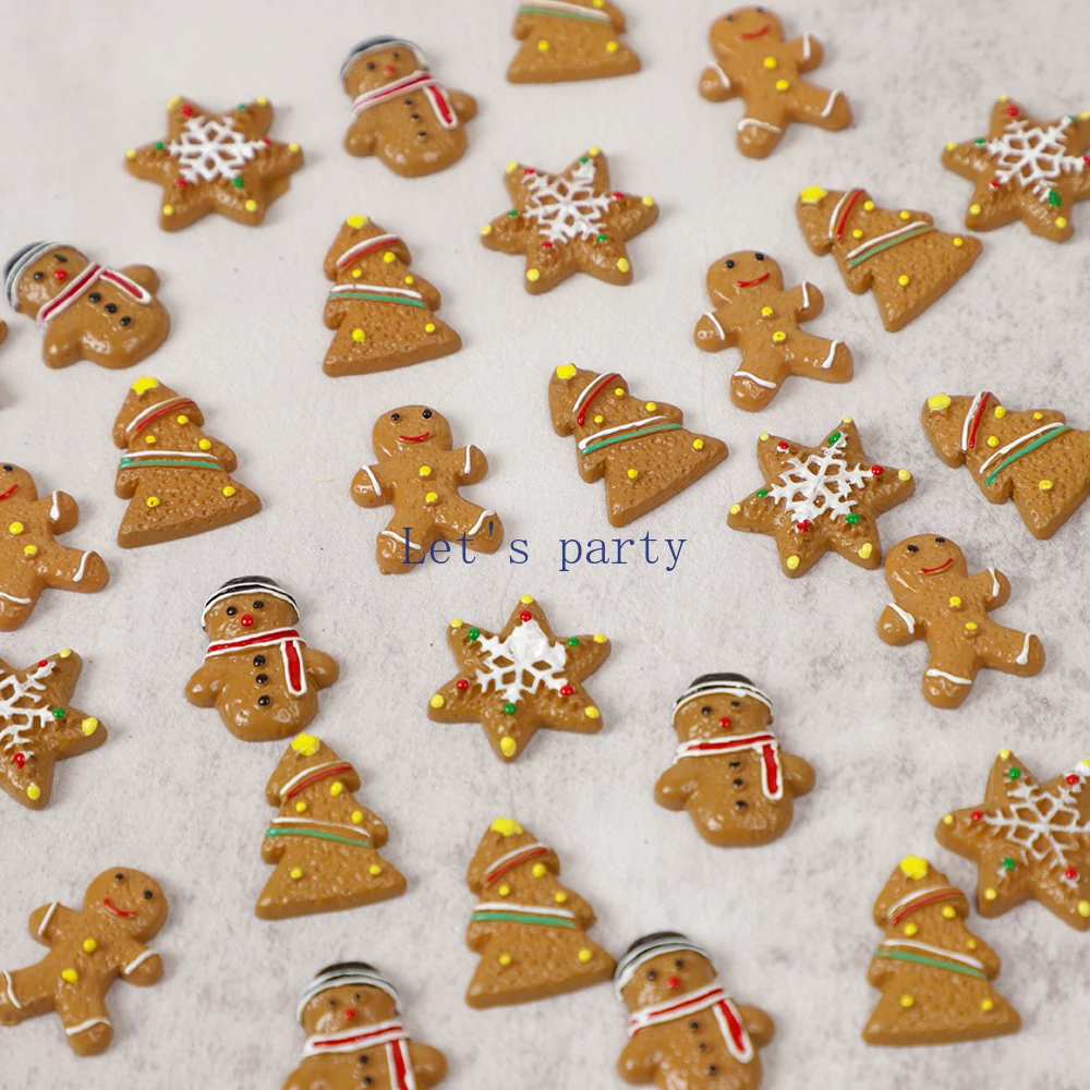 20Pcs Cartoon Snowman Snowflake Gingerbread Man Resin Flatback Cabochon Figurine Scrapbook for Merry Christmas Party Decorations