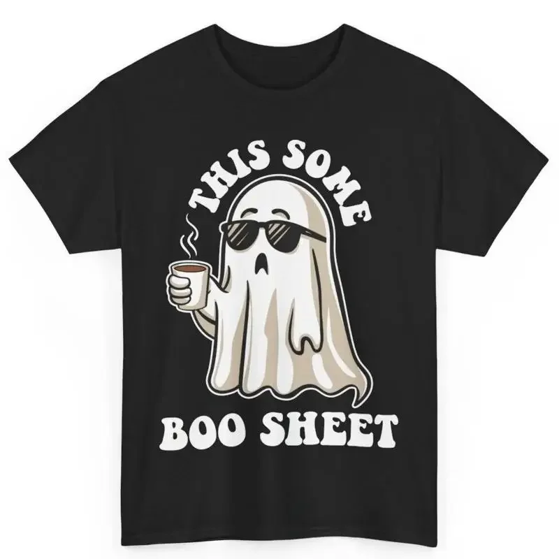 Coffee Lover Ghost Halloween This Is Some Boo Sheet Cotton T Shirt