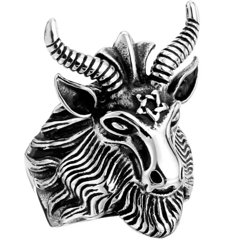 Vintage Fashion Trend Satanic Goat Ring Gothic Hip Hop Punk Goat Head Satanic Men and Women Street Party Popular AccessoriesGift