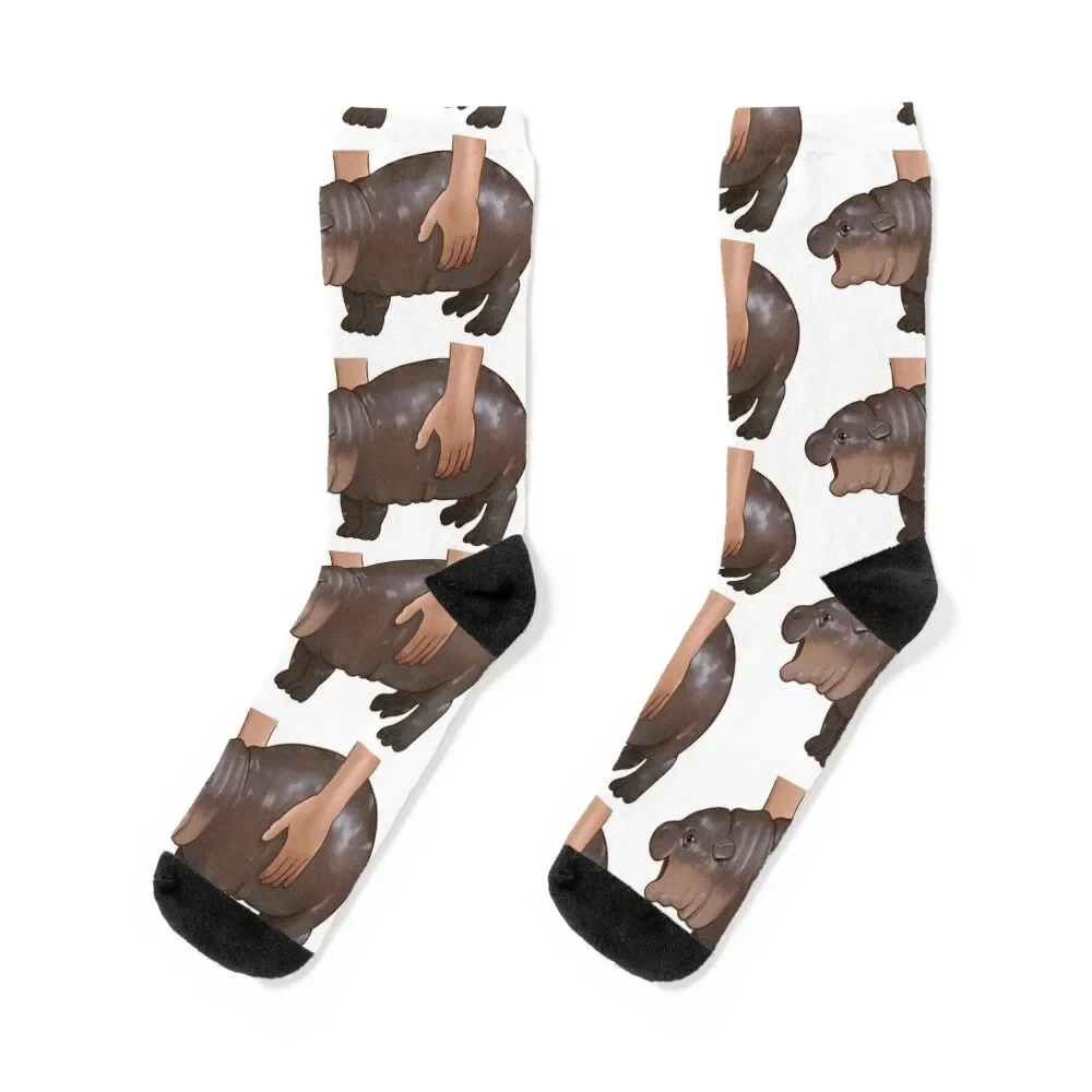 

Moo Deng Baby Hippo Socks winter Rugby Children's Heating sock Socks Ladies Men's