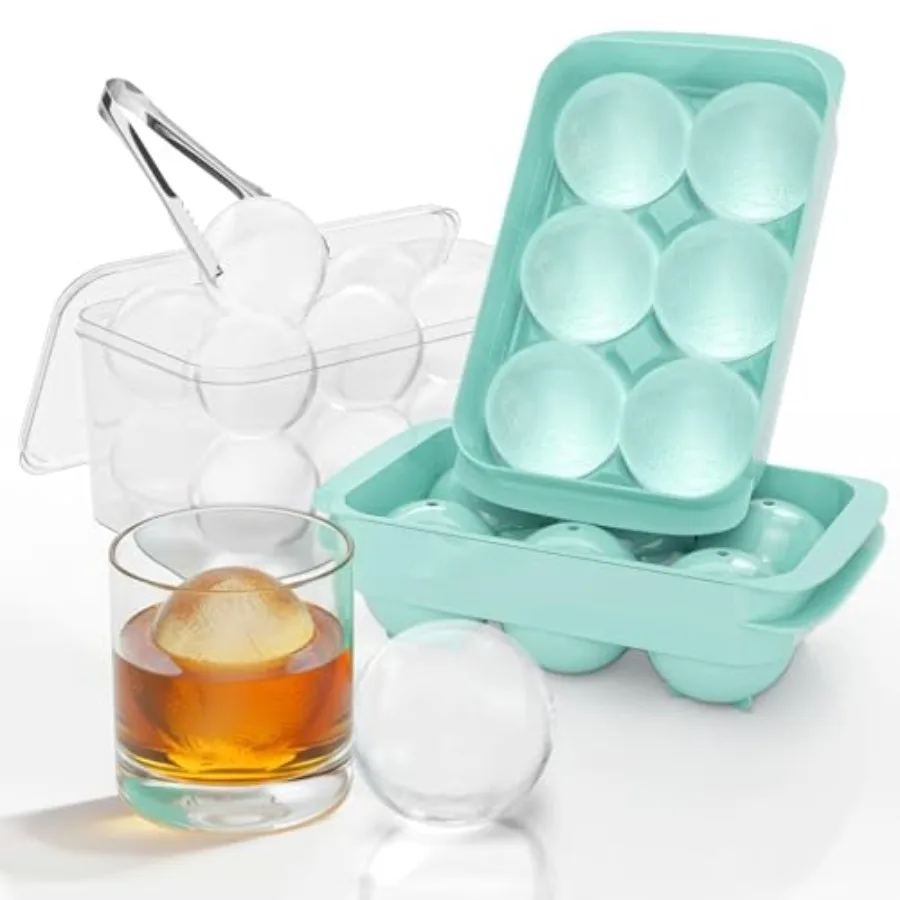 

Large Ice Cube Tray for Freezer - 2 Pack Stackable Round Ice Cube Molds Set, Easy to Fill and Release with Storage Bin and Tong