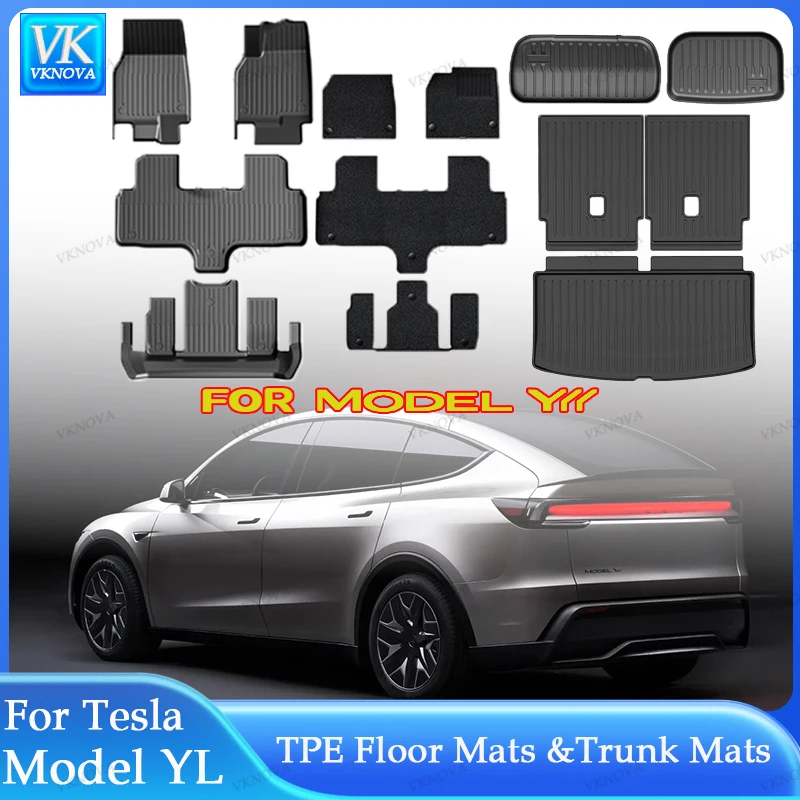 For Tesla New Model YL Premium/Performance Launch 2026+ TPE Floor Mats Luggage Mat Wear-resistant Foot Pads Model YL Trunk Mats